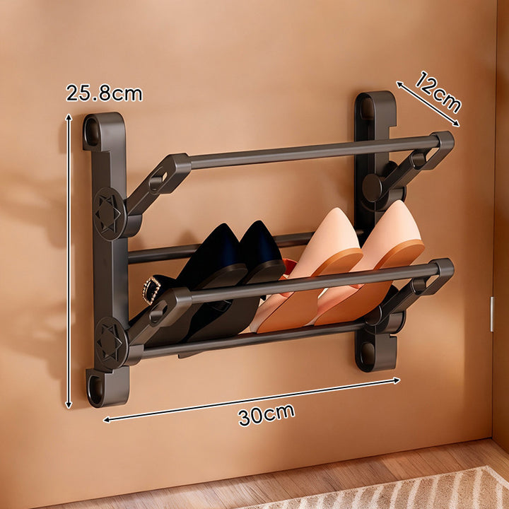 Over-Door Space-Saving Adjustable Double-Tier Shoe Organizer Rack with Angled Ventilated Rails