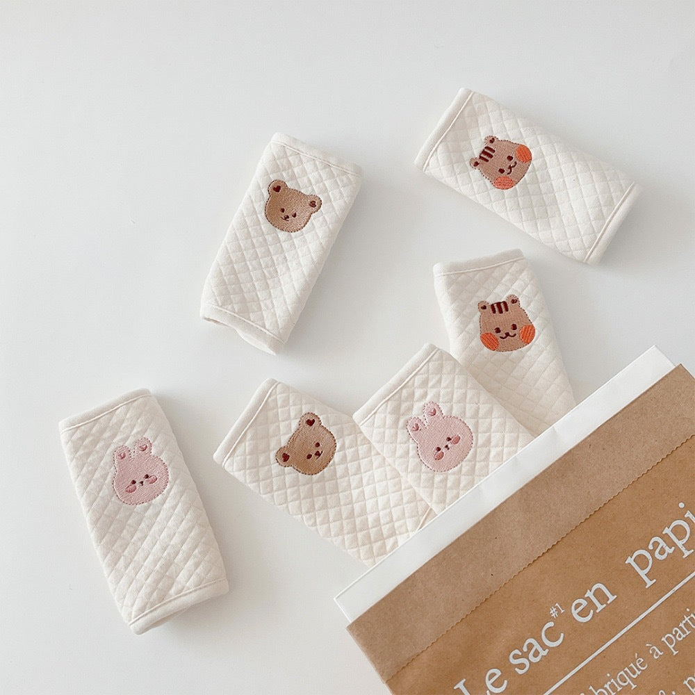 Quilted Baby Car Seat Shoulder Strap Covers with Embroidered Bunny Safety Cushions