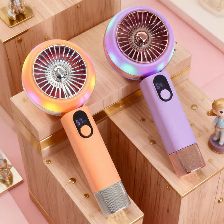 Ladies portable mini hand fan with LED light and digital control Kalsten