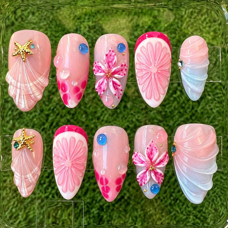 Decorative Floral and Shell Press-On Nail Set