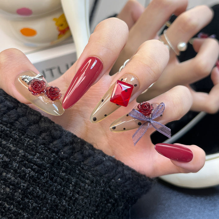 Glamorous Press-On Nail Set with Decorative Gemstone Accents Kalsten