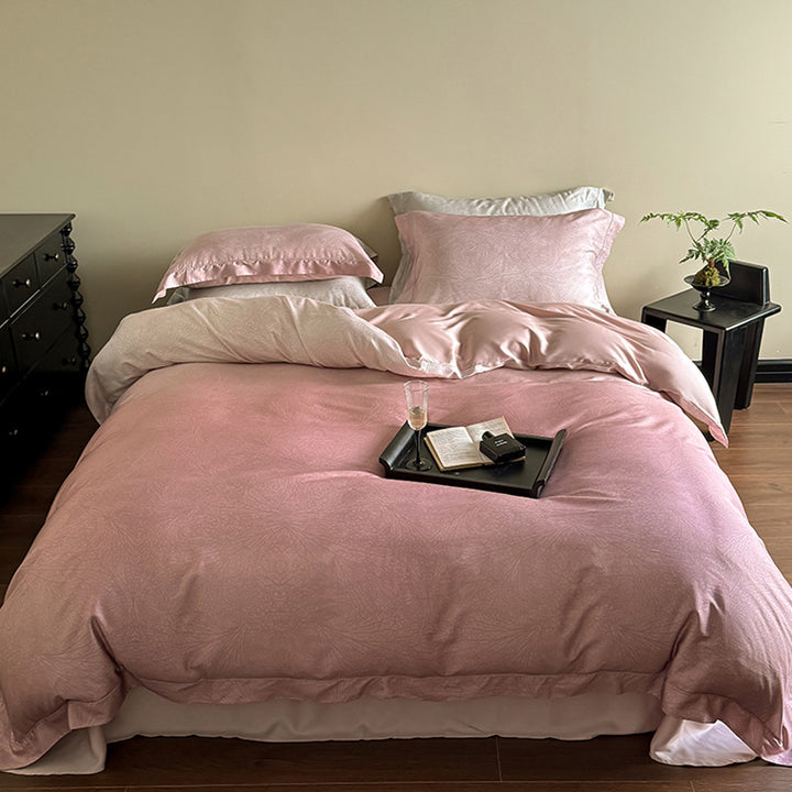 Silk cotton satin duvet cover with tonal jacquard pattern and extra soft feel