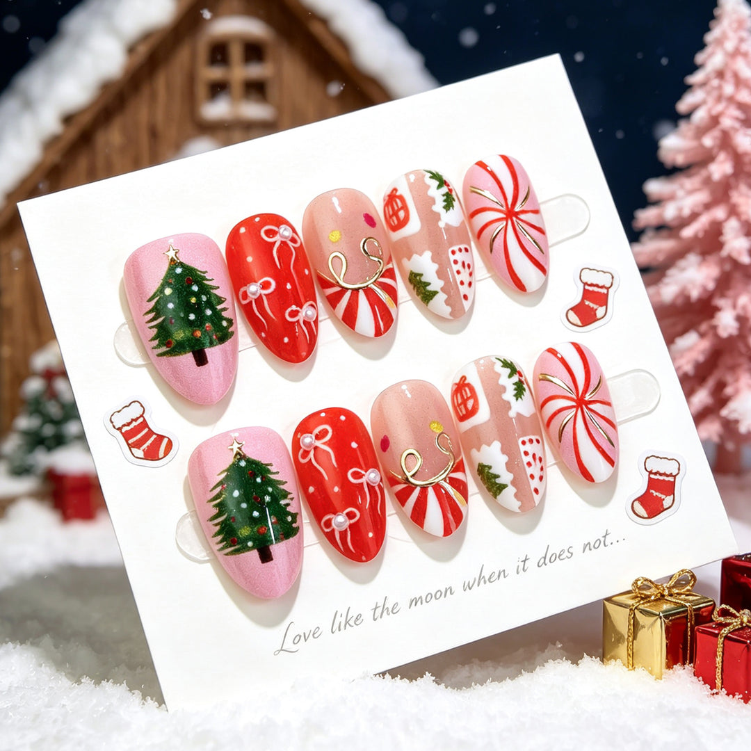 Festive Holiday-Themed Press-On Nail Art Set Kalsten 1790636430