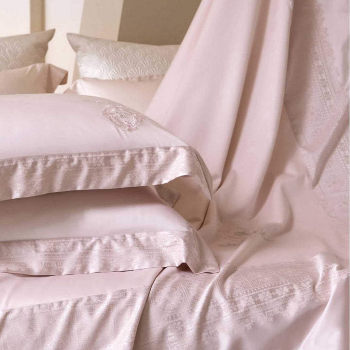 Premium bedding set made of cotton satin with jacquard border and quilted bedspread