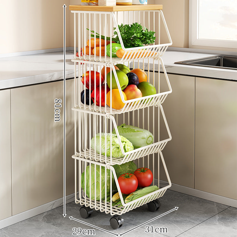 Countertop Wooden Top Metal Wire Fruit and Vegetable Storage Rack