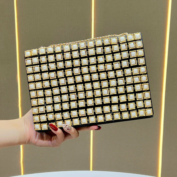 Decorative Crystal-Studded Evening Clutch