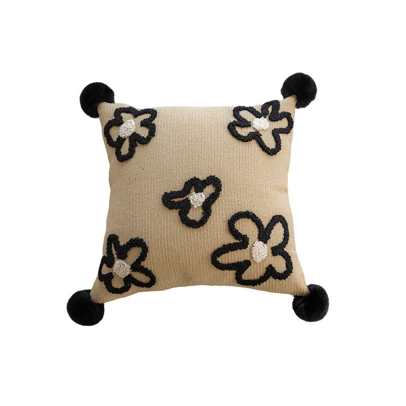Textured Tribal-Inspired Knitted Square Accent Pillow with Raised Tufted Diamond Motif