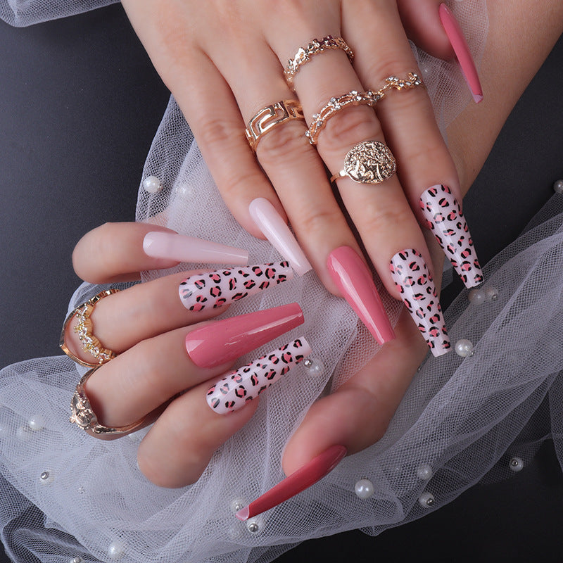 Artistic Stiletto Nail Art Set with Floral and Leopard Patterns Kalsten