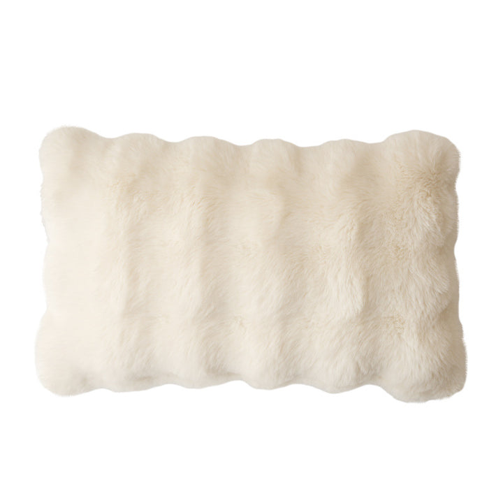 Rectangular faux fur decorative cushion with wavy plush surface