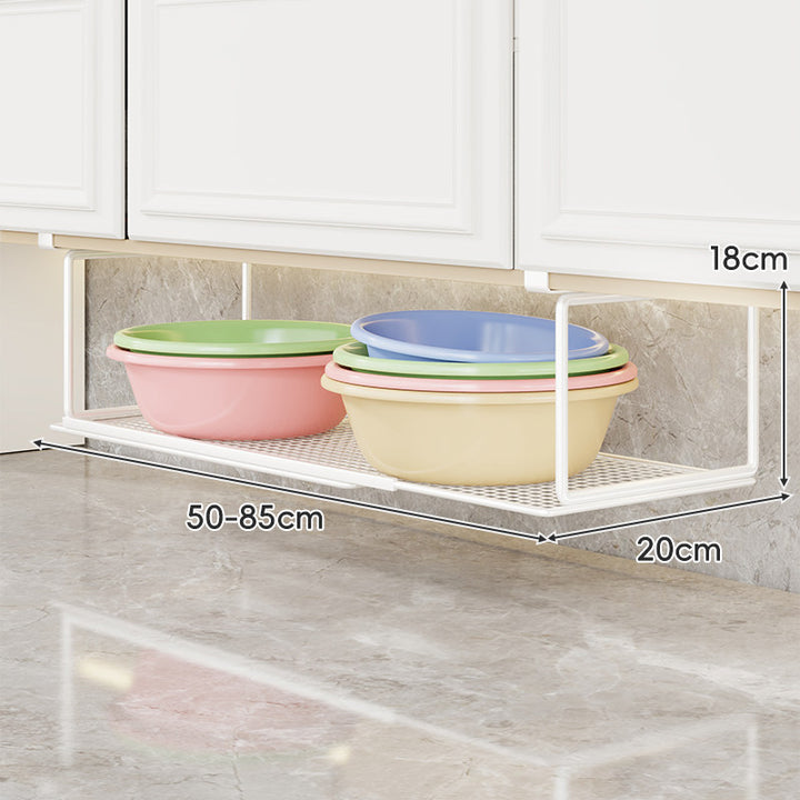 Under-Cabinet Expandable Pull-Out Mesh Storage Rack for Bowls and Supplies