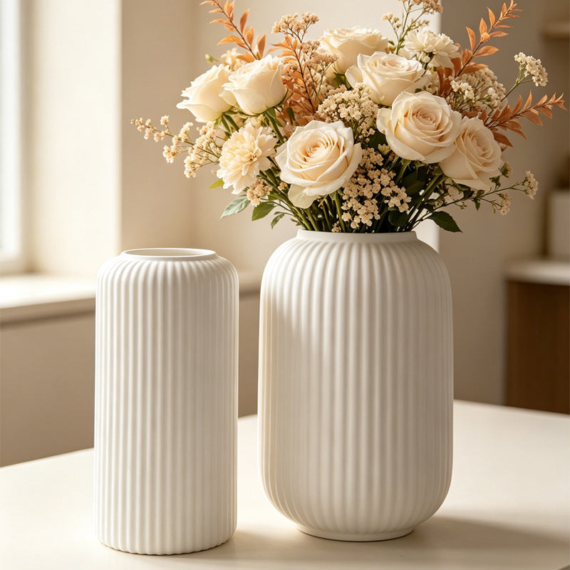 Elegant Ribbed Ceramic Decorative Vase Kalsten