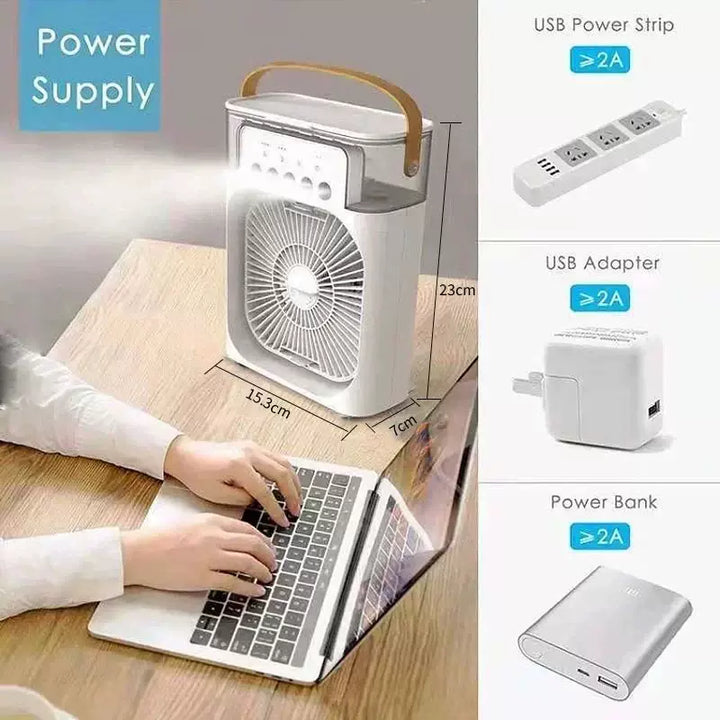 Unisex one size portable USB humidifying desk fan with ambient LED mood light and multi-stage air circulation Kalsten