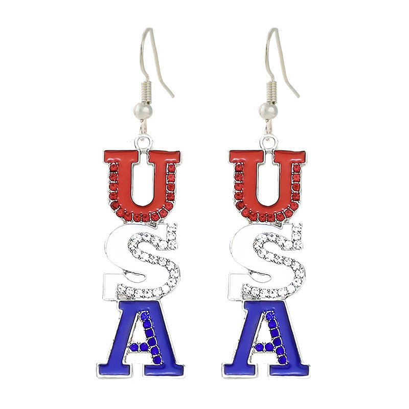 Ladies enamel earrings horseshoe with star stripe motif Kalsten