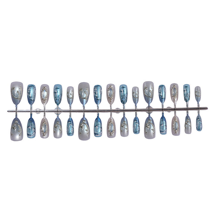 Luxury Artificial Nail Set with Elegant Glitter and 3D Elements Kalsten