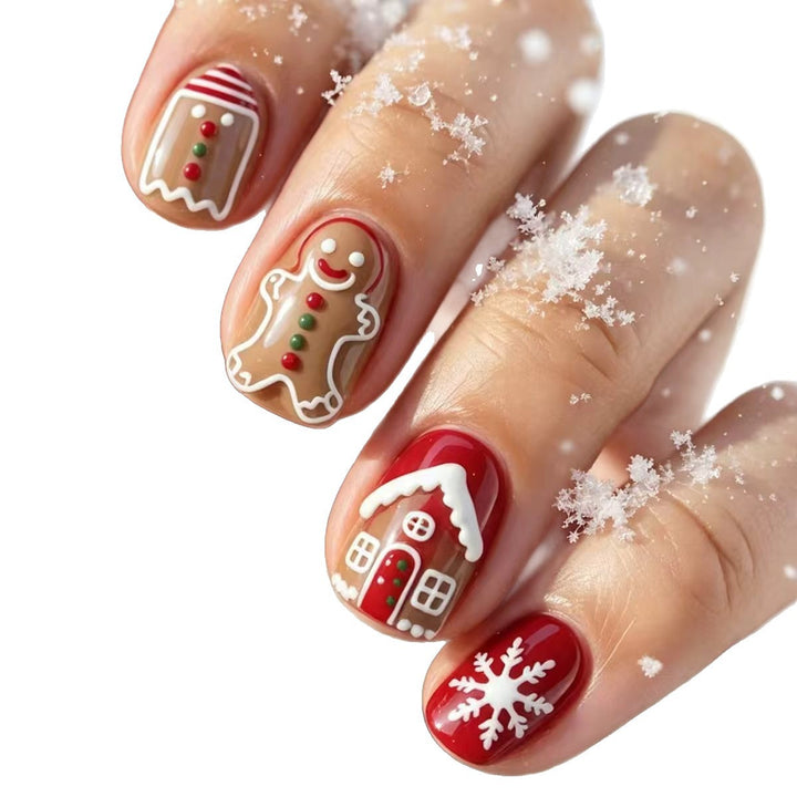Artificial nails in Christmas gingerbread house design Kalsten