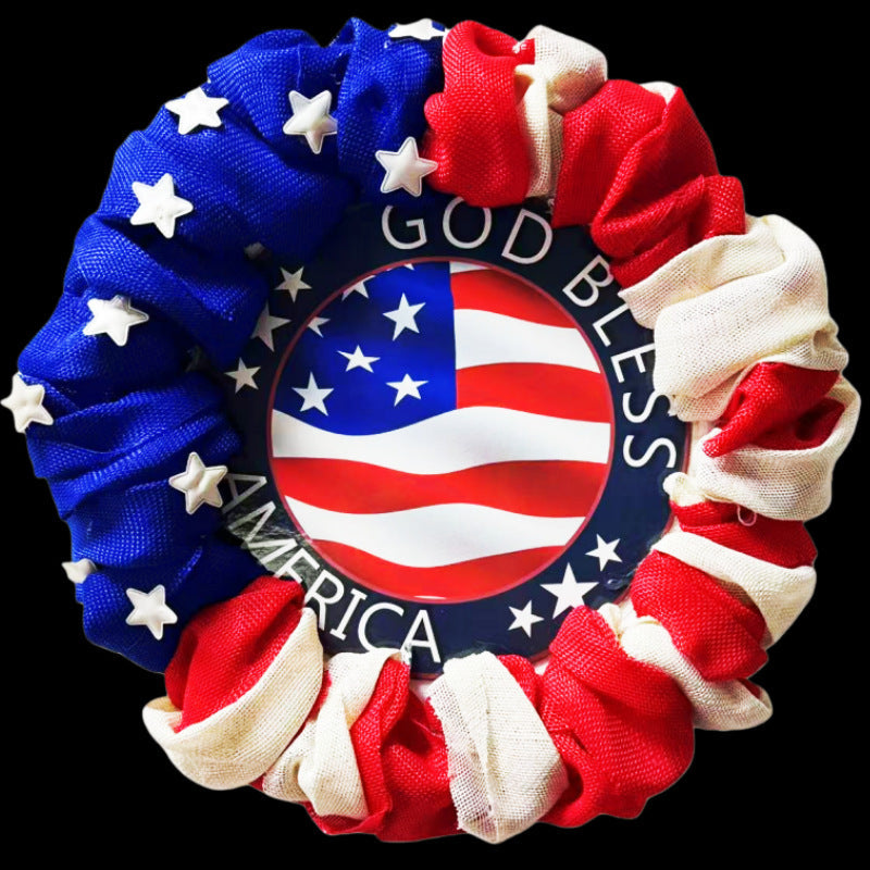 Unisex nan patriotic burlap ruffle wreath with printed God Bless America medallion Kalsten