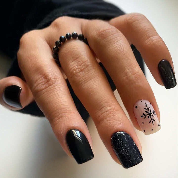 Stylish Press-On Nail Art Set with Decorative Sparkle and Floral Designs Kalsten