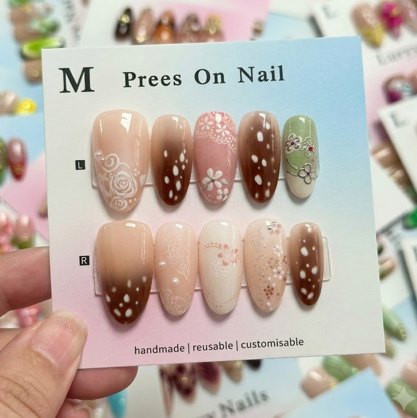Floral Embellished Press-On Nail Set  1791724359