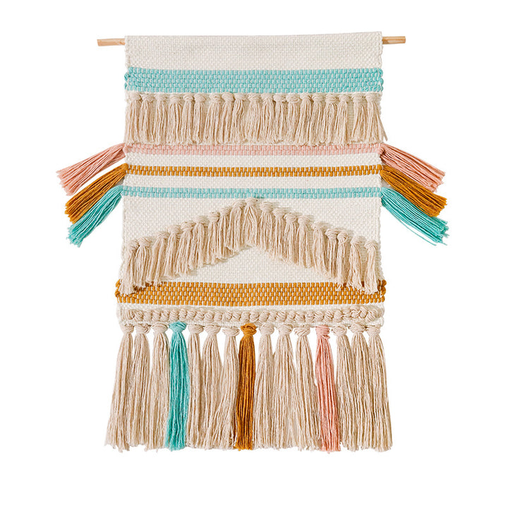 Macramé Wall Hanging with Fringe and Hand-Knotted Cotton Structure
