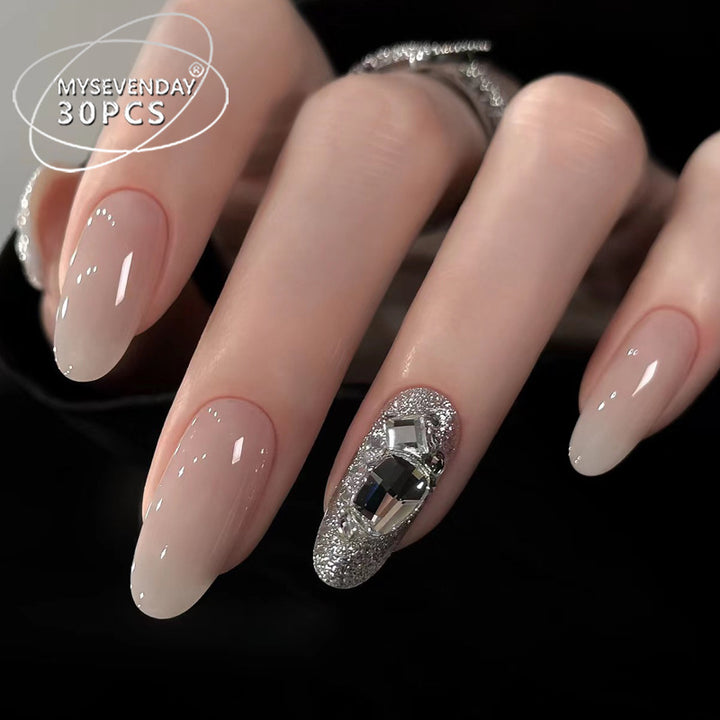 Elegant Rhinestone-Embellished Gel Nail Set Kalsten