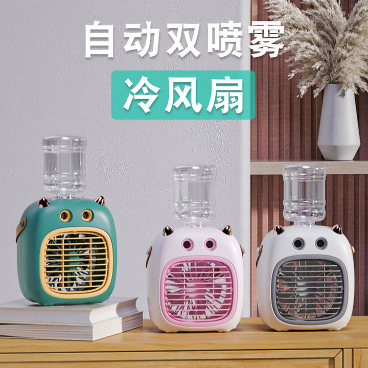 Cooling compact tabletop evaporative misting fan humidifier with refillable top-fill reservoir and adjustable airflow Kalsten