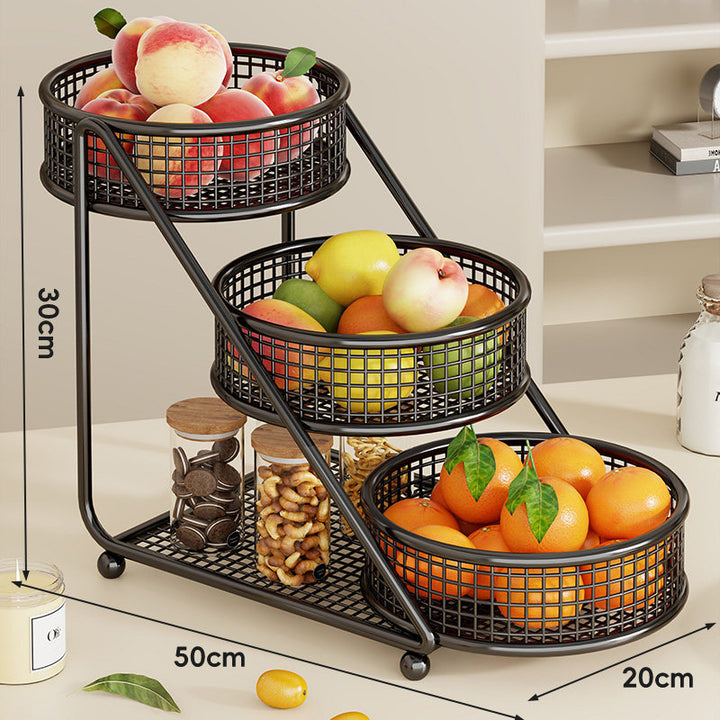 Tiered Angled Mesh Fruit & Produce Organizer with Removable Round Baskets