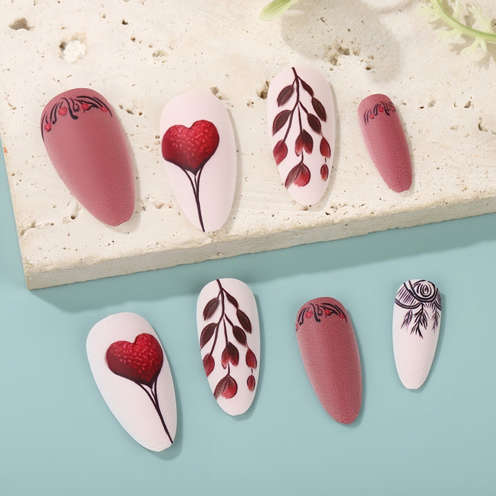 Artificial Nail Set with Romantic Heart Design Kalsten