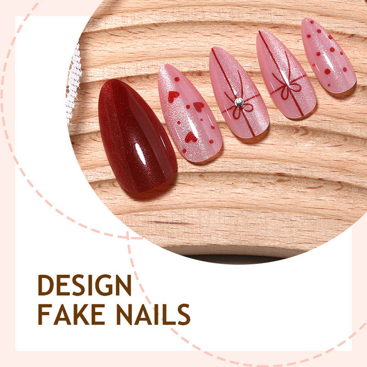 Artificial nail set with romantic heart and glitter designs Kalsten