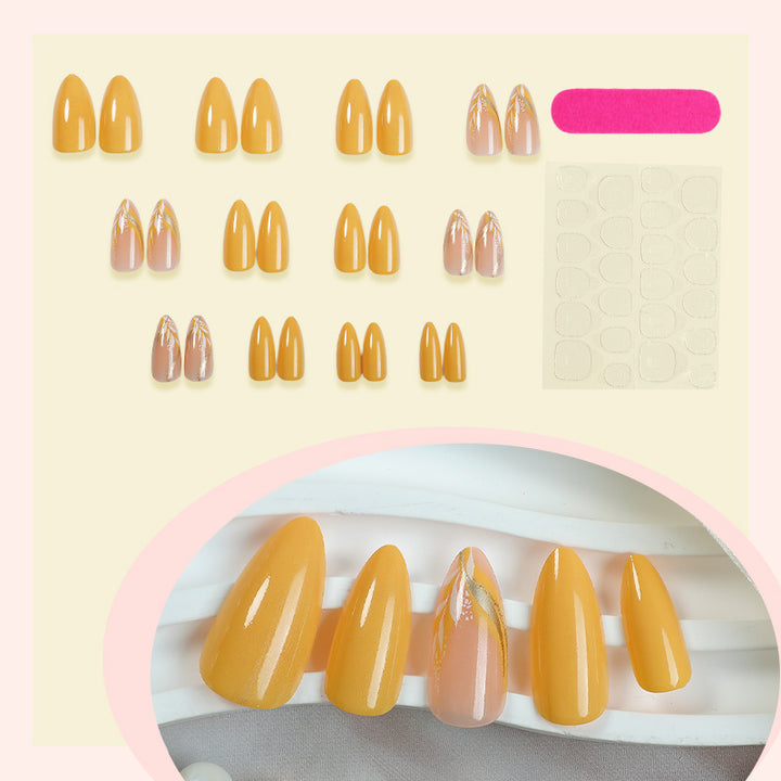 Premium Artistic Press-On Nail Set with Floral and Metallic Accents Kalsten