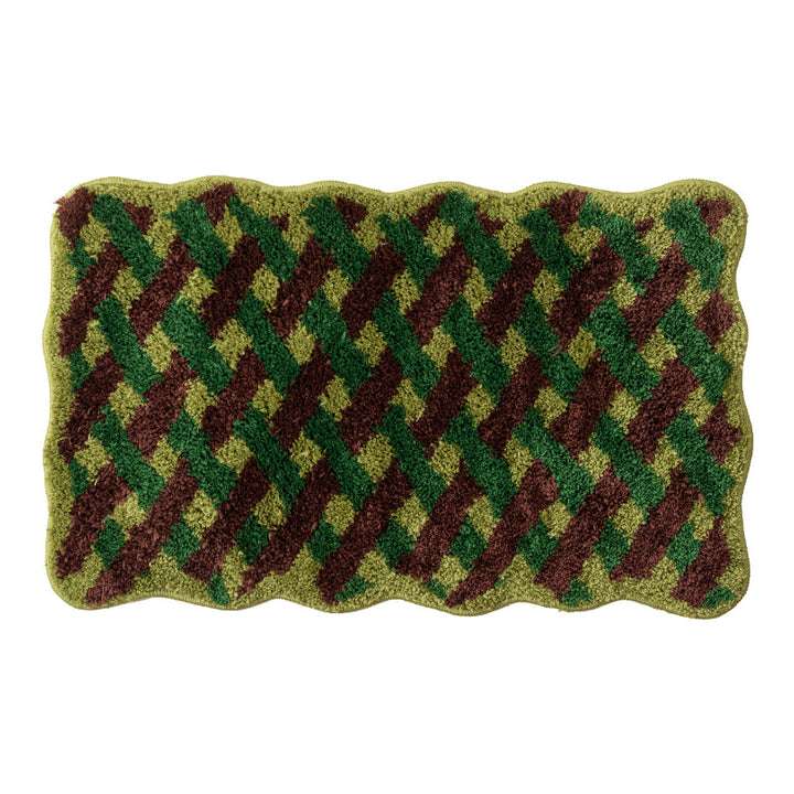 fluffy bath and floor mat made of cotton tufting with retro check pattern