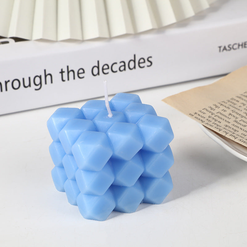 Geometric Honeycomb Cube Sculptural Soy Candle