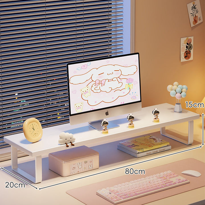 Elevated Monitor Riser Stand with Wood-Effect Top Metal Frame and Under-Shelf Storage