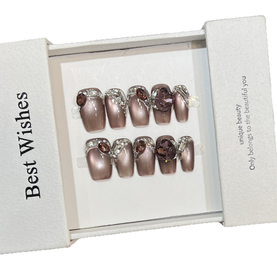 Decorative Press-On Nail Design with Gemstone Accents Kalsten