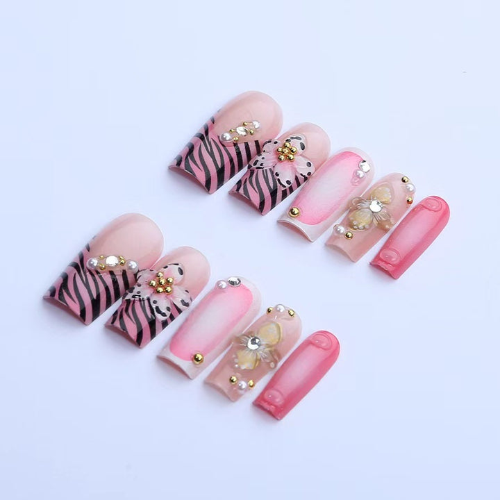 Artistic Floral and Zebra Print Press-On Nails Kalsten