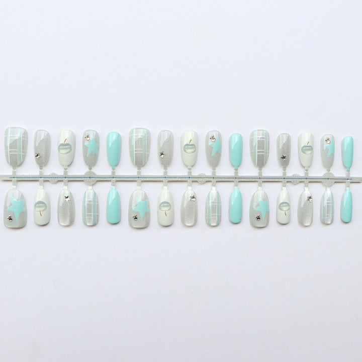 Stylish Press-On Nail Art Set with Geometric Patterns