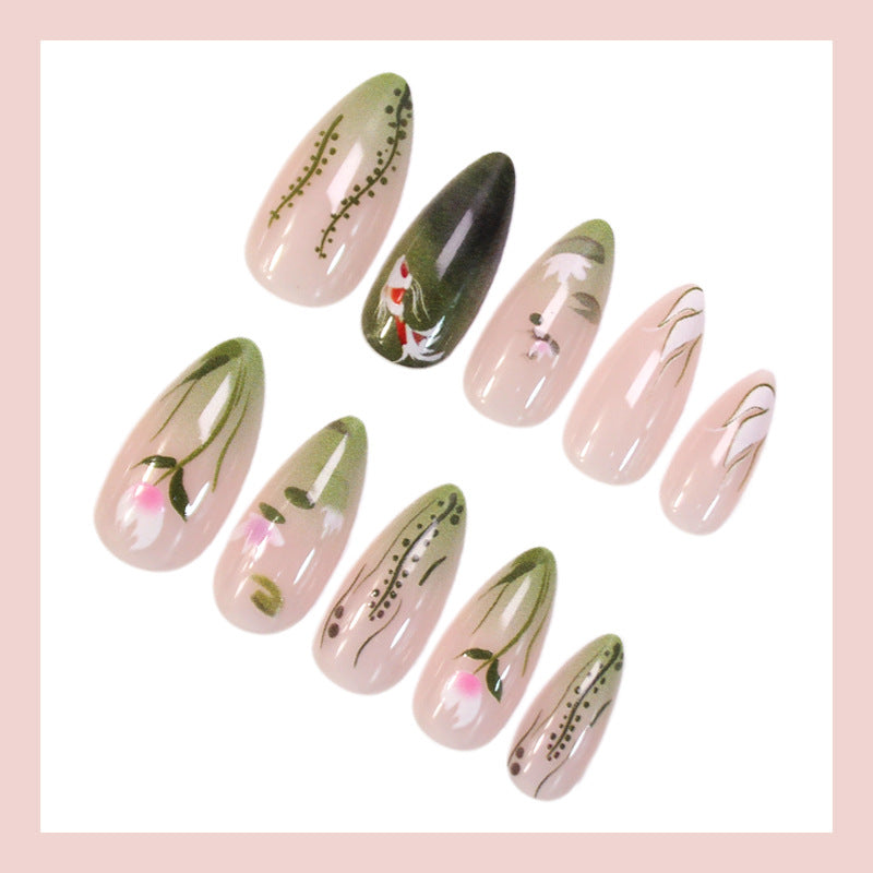 Acrylic nail set with floral designs and elegant accents Kalsten