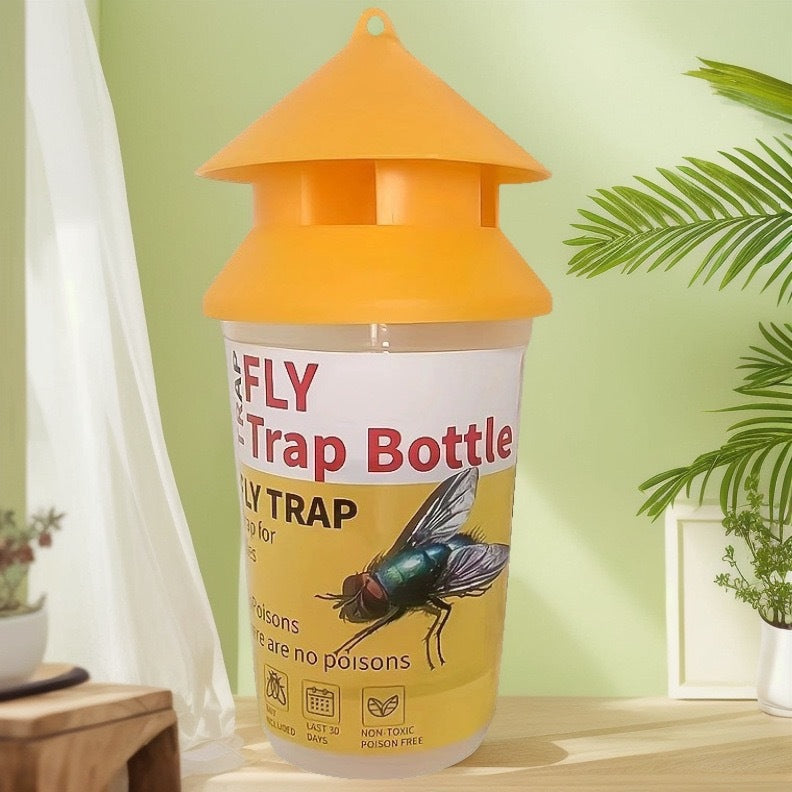Reusable outdoor insect fly trap with non-toxic bait reservoir and Hanging canopy Kalsten