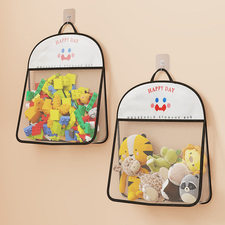 Wall-Mounted Breathable Mesh Toy Organizer with Hook