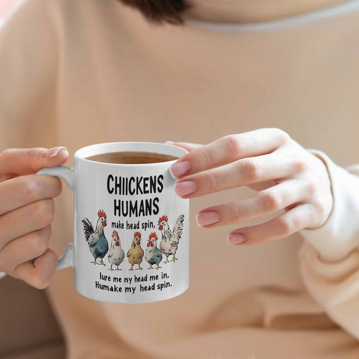 Ceramic Novelty Coffee Mug With Illustrated Chickens And Humorous Lyric Print