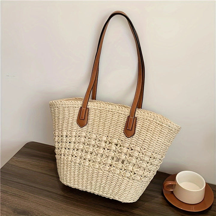 Natural basket bag with elegant leather handles Kalsten