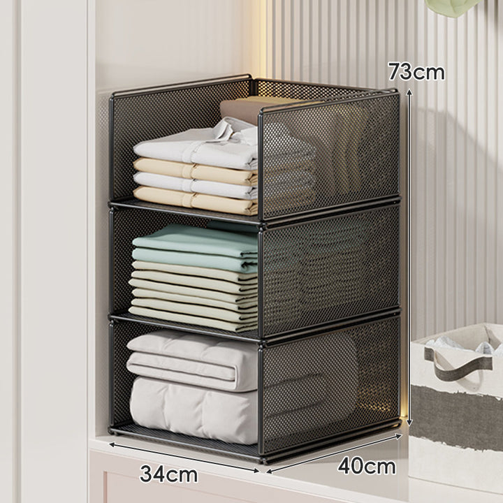 Vertical Stackable Mesh Closet Storage Tower with Four Pull-Out Ventilated Drawers