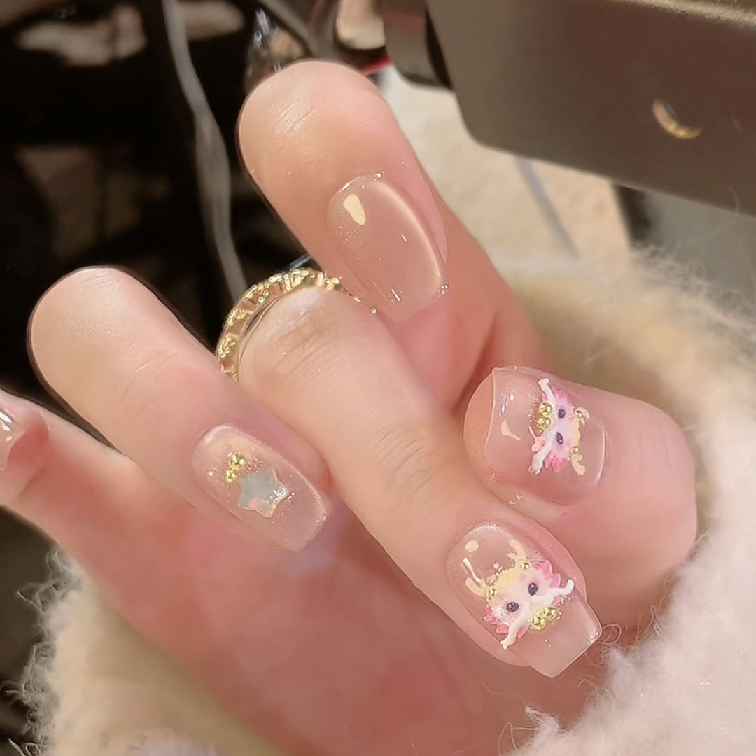 Artistic Press-On Nail Set with Custom Designs