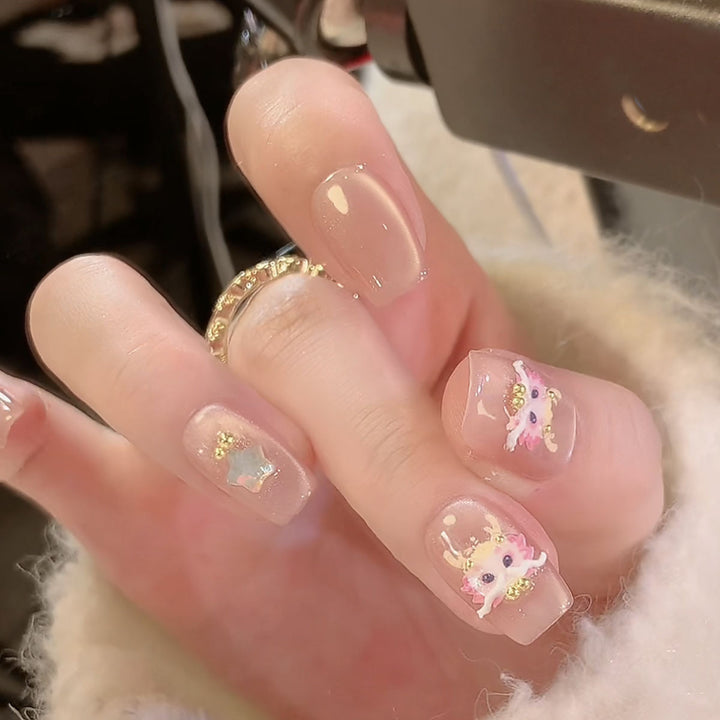 Artistic Press-On Nail Set with Custom Designs