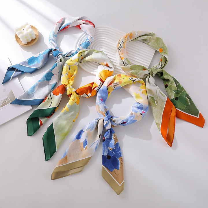 Women's silk scarf in elegant botanical design Kalsten