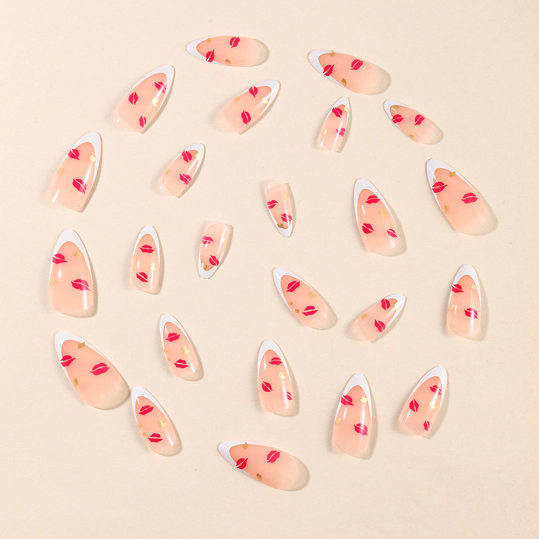 Elegant Kiss Print French Tip Nail Art Extensions Kalsten