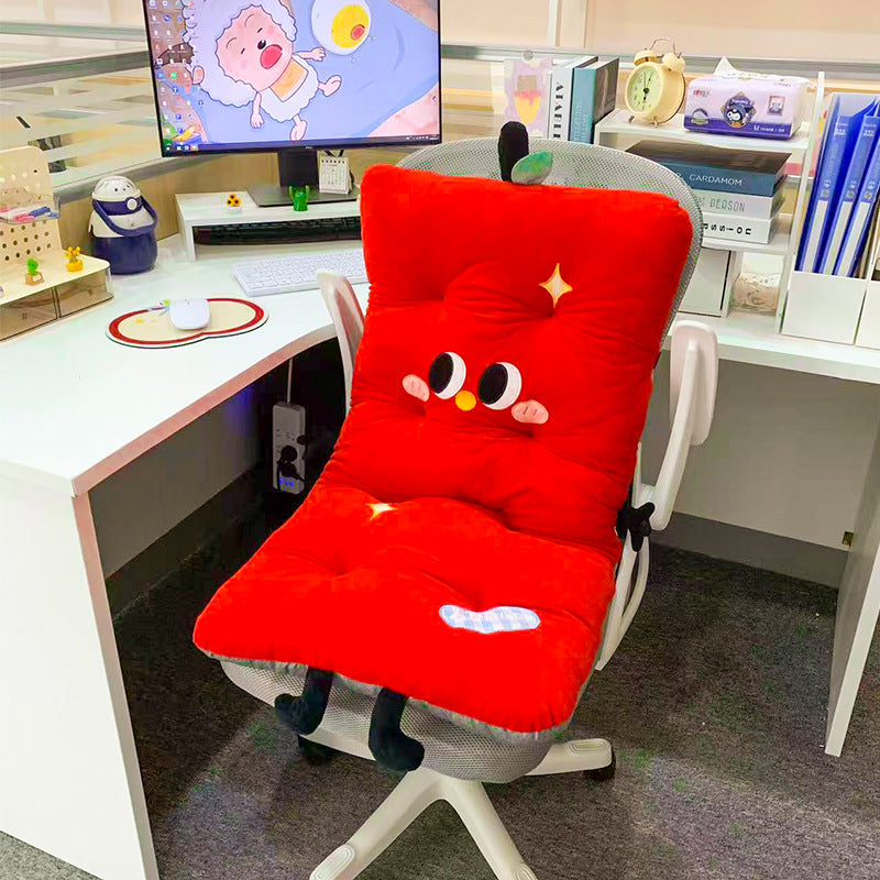 Padded plush seat cushion with high backrest and cute character