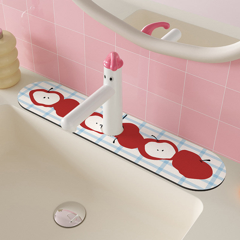 Decorative Waterproof Anti-Splash Sink Counter Mat with Adhesive Backing and Cute Apple Illustration