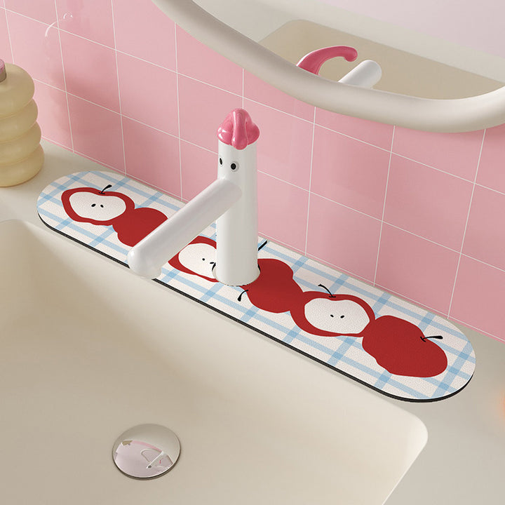 Decorative Waterproof Anti-Splash Sink Counter Mat with Adhesive Backing and Cute Apple Illustration
