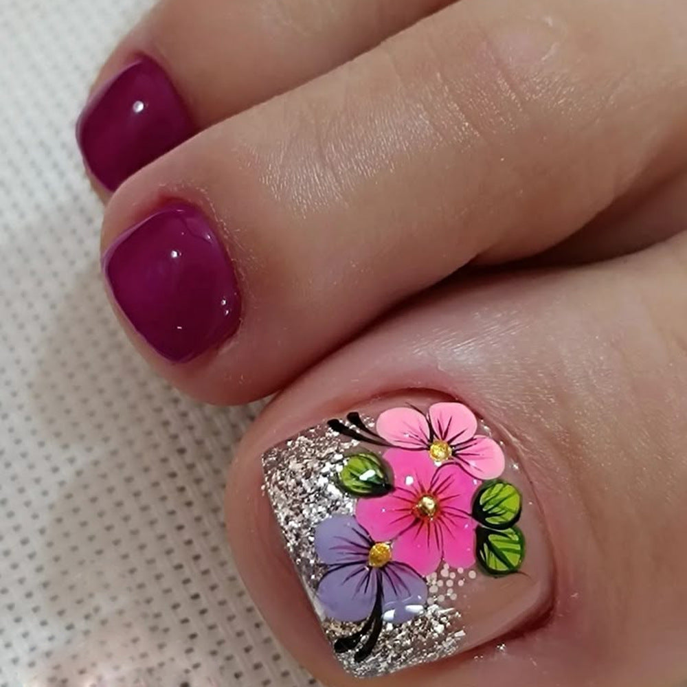 Artificial nails with floral designs and glitter effects Kalsten