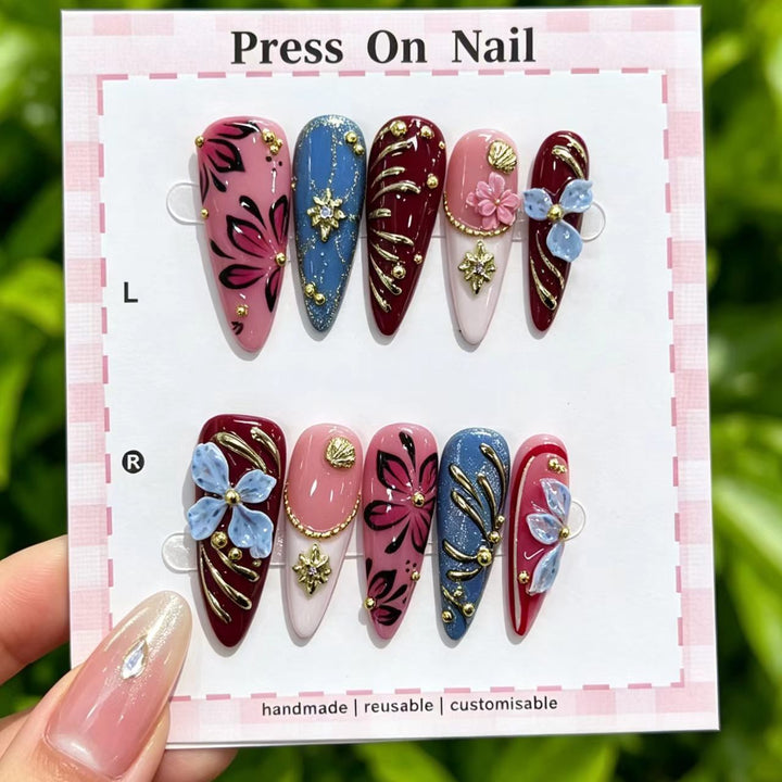 Artistic Cherry-Inspired Press-On Nails